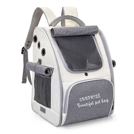 Sac à dos gris rigide avec fenêtre ventilée pour chat