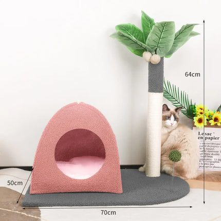 Niche Rose avec Arbre à Griffer en Forme de Palmier pour Chat