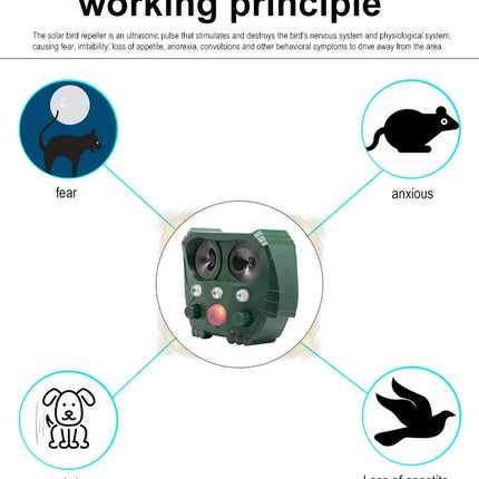 Dispositif Répulsif Ultrasonique à Énergie Solaire pour Animaux - Extérieur