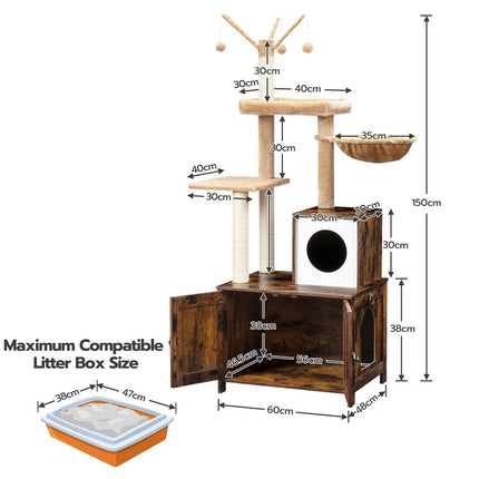 Arbre à Chat Rustique avec Rangement et Hamac Suspendu