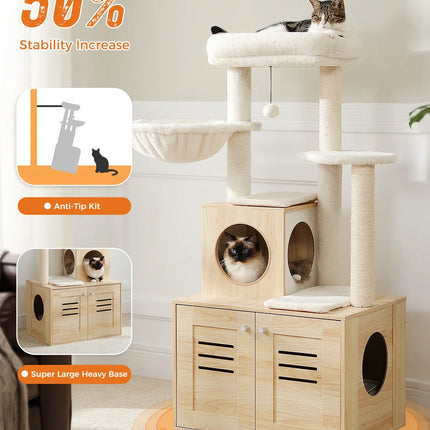 Arbre à Chat avec Meuble Intégré et Plateformes Douces