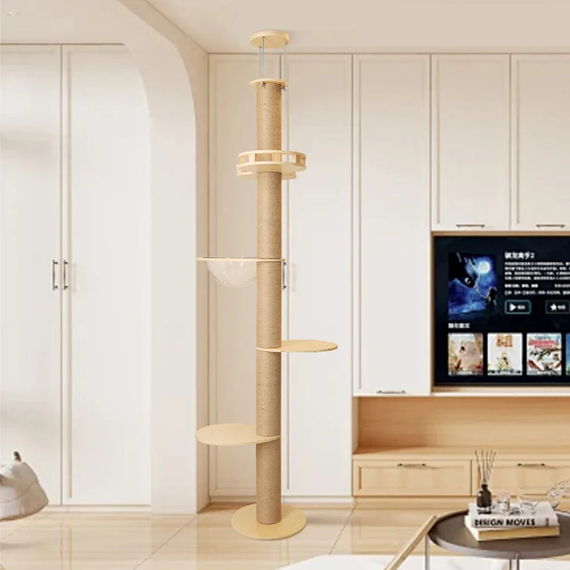 Colonne d'Activités Griffoir pour Chats avec Plateformes et DÎme Transparent