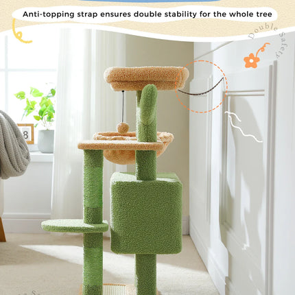Arbre à Chat Vert et Beige avec Niche et Hamac