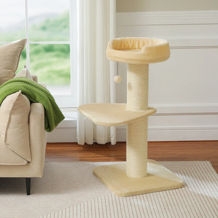 Arbre à Chat Compact avec Coussin Fleur Rose et Plateformes Vertes