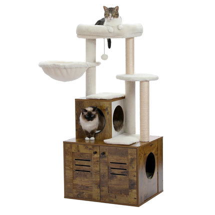 Arbre multifonction pour chats avec plateformes et espace de rangement