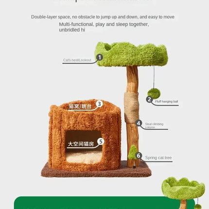 Arbre à Chat Ludique en Forme de Tronc avec Plateformes Feuillages