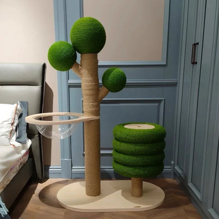 Arbre à chat design au look nature avec bol dôme