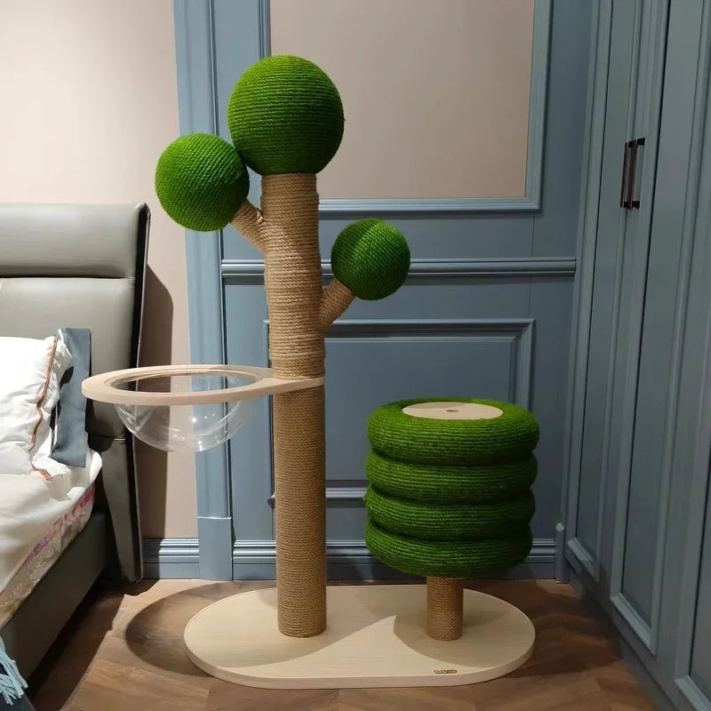 Arbre à chat design au look nature avec bol dôme