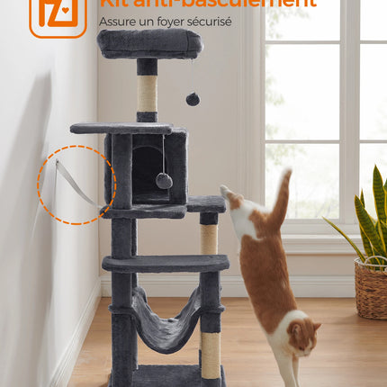 Arbre à Chat Gris avec Hamac et Niche Double