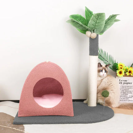Niche Rose avec Arbre à Griffer en Forme de Palmier pour Chat