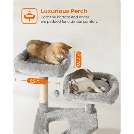 Arbre à chat multifonction 142 cm avec plateformes, niches et panière suspendue