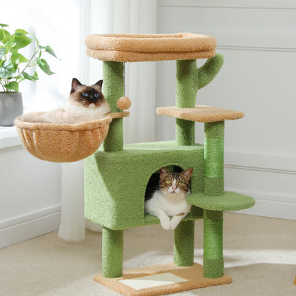 Arbre à Chat Vert et Beige avec Niche et Hamac