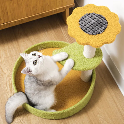 Arbre à Chat Compact Ludique avec Plateformes Vertes et Décoration Champignon