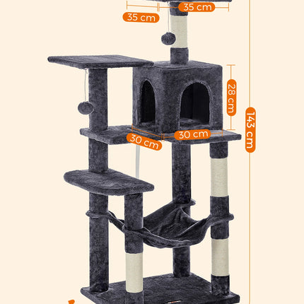 Arbre à Chat Gris avec Hamac et Niche Double