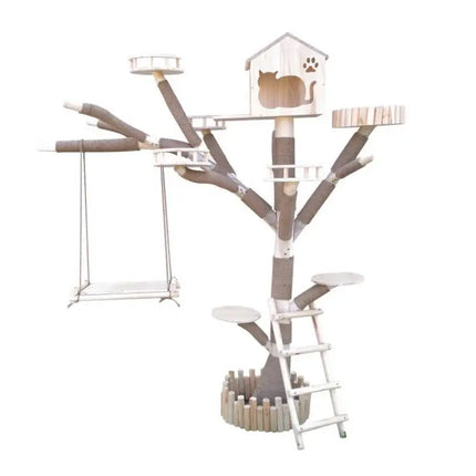 Arbre à Chat Original avec Balançoire et Cabane Décorative