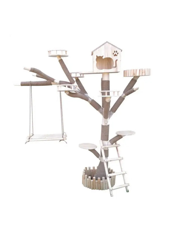 Arbre à Chat Original avec Balançoire et Cabane Décorative