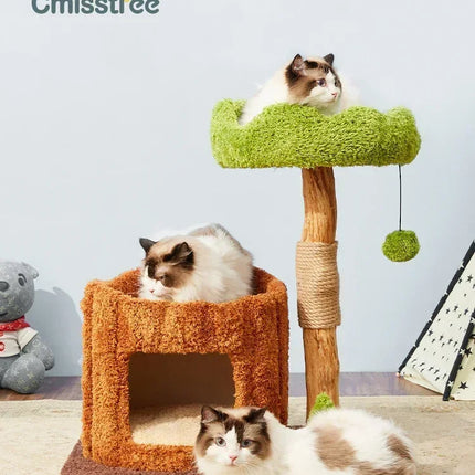 Arbre à Chat Ludique en Forme de Tronc avec Plateformes Feuillages