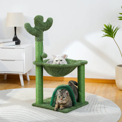 Arbre à chat en forme de cactus avec hamac et arche de toilettage