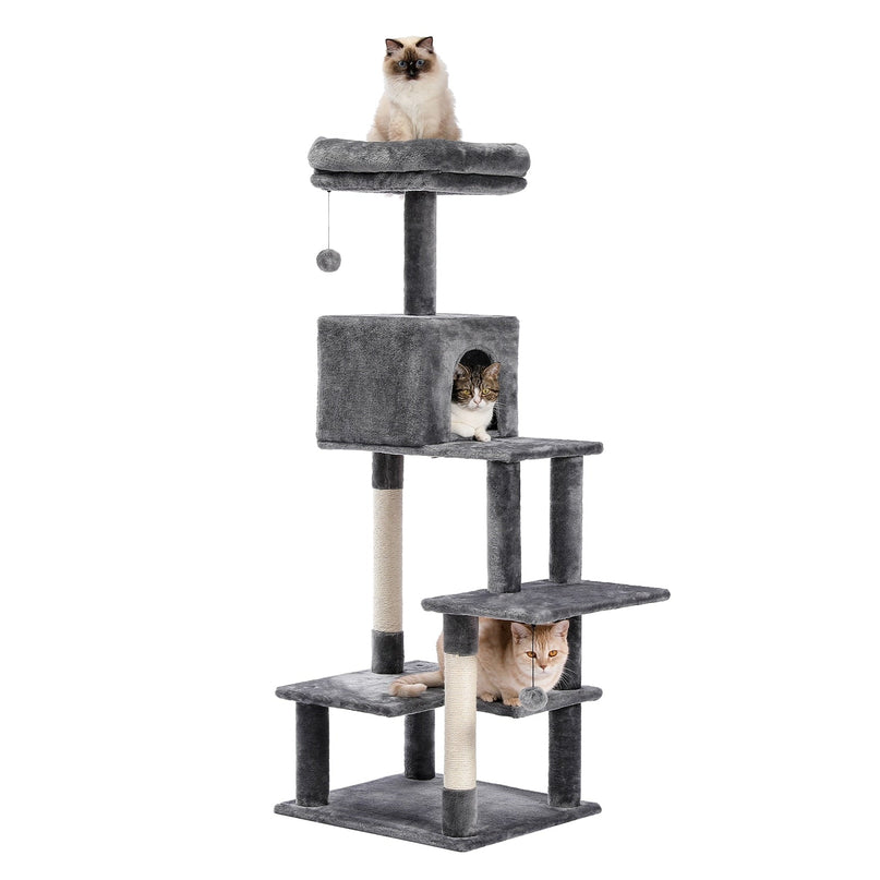 Grand arbre pour chats avec niches douillettes et plateformes multiples
