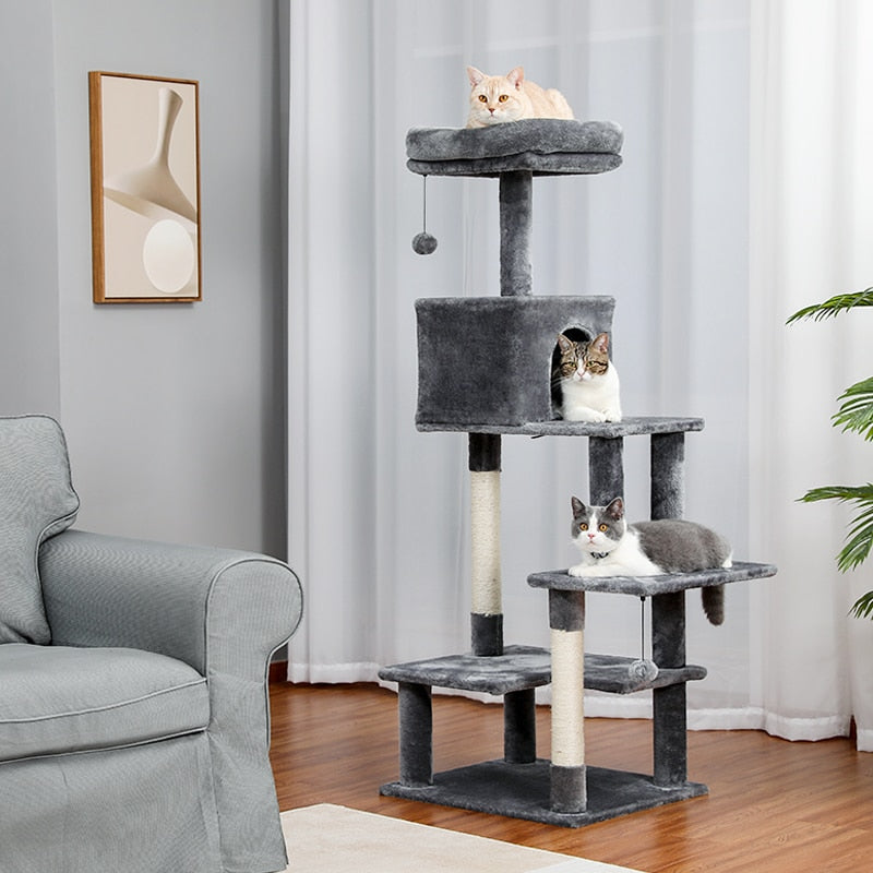 Grand arbre pour chats avec niches douillettes et plateformes multiples