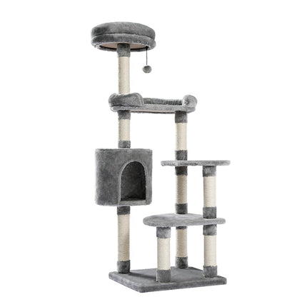 Arbre à Chat Multifonction Gris avec Plateformes et Cube de Repos