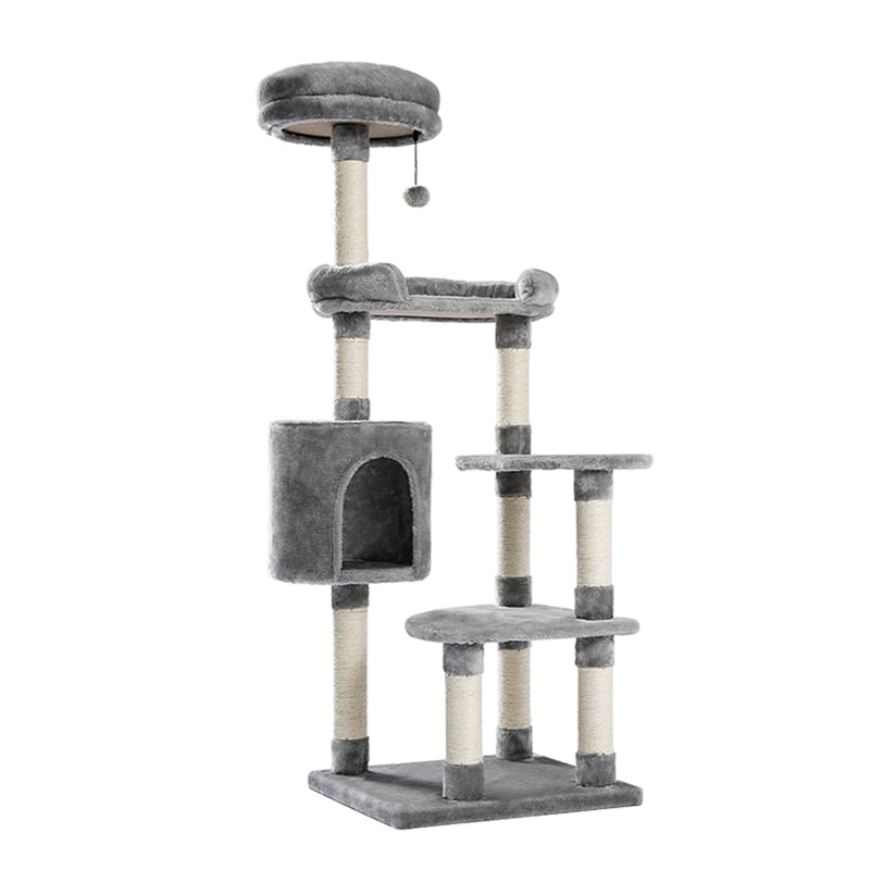 Arbre à Chat Multifonction Gris avec Plateformes et Cube de Repos