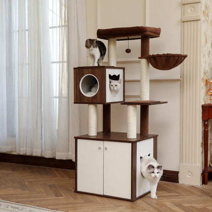 Arbre pour Chats Compact avec Rangement Intégré et Design Moderne
