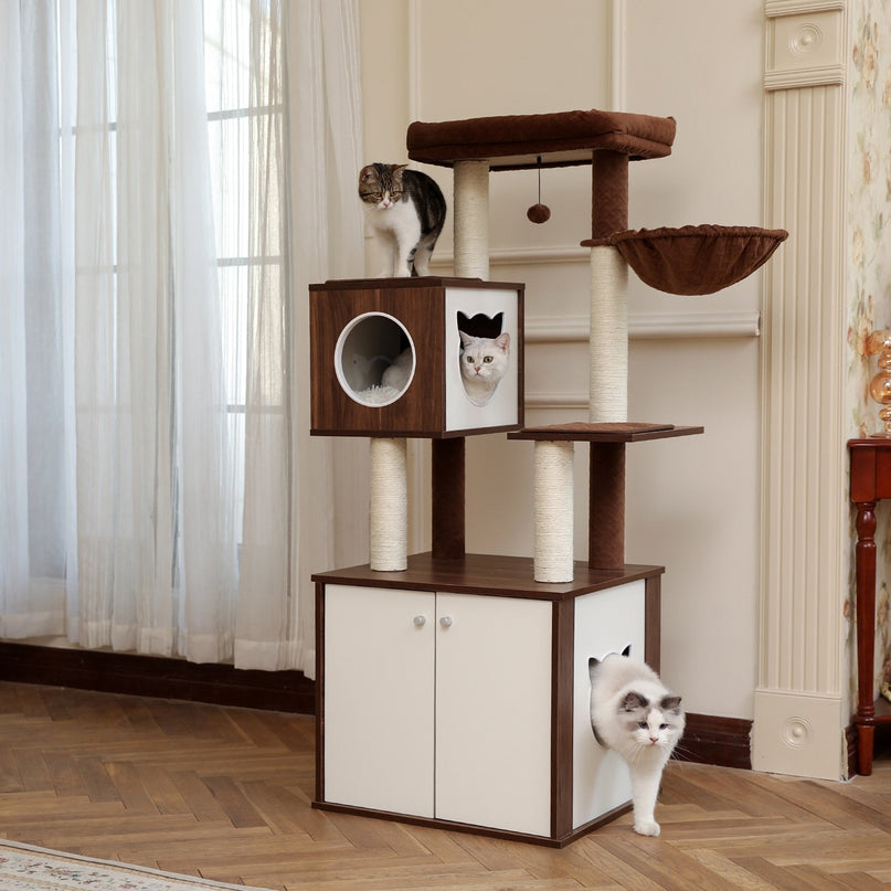 Arbre pour Chats Compact avec Rangement Intégré et Design Moderne