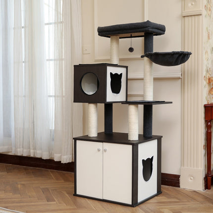 Arbre pour Chats Compact avec Rangement Intégré et Design Moderne