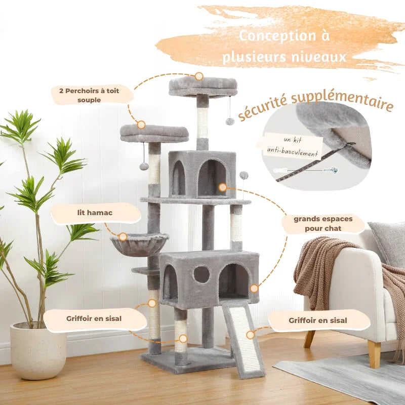Arbre à Chat Moderne avec Plateformes Multiples et Niches