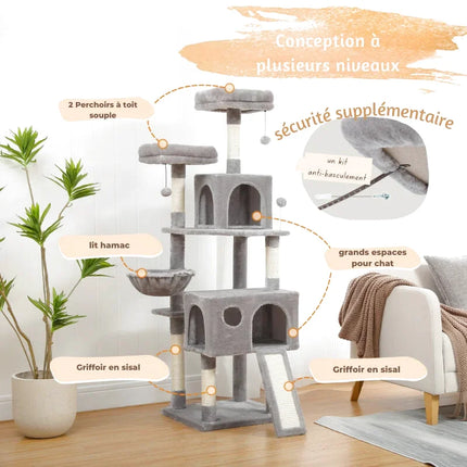 Aire de Jeu Tout-en-Un pour Chats avec Plateformes et Niches