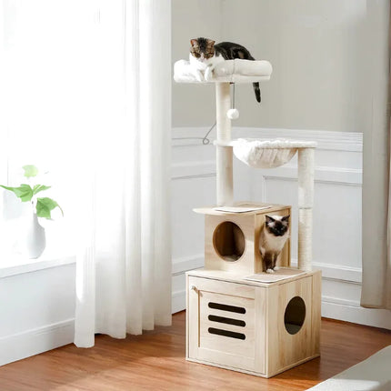 Structure de jeu et de repos multi-niveaux pour chats avec hamac et griffoir intégré
