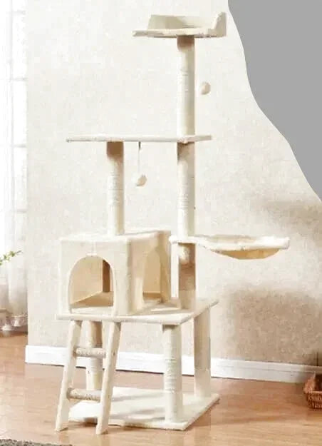 Arbre Multiniveaux Beige avec Niche et Hamac pour Chatons et Chats