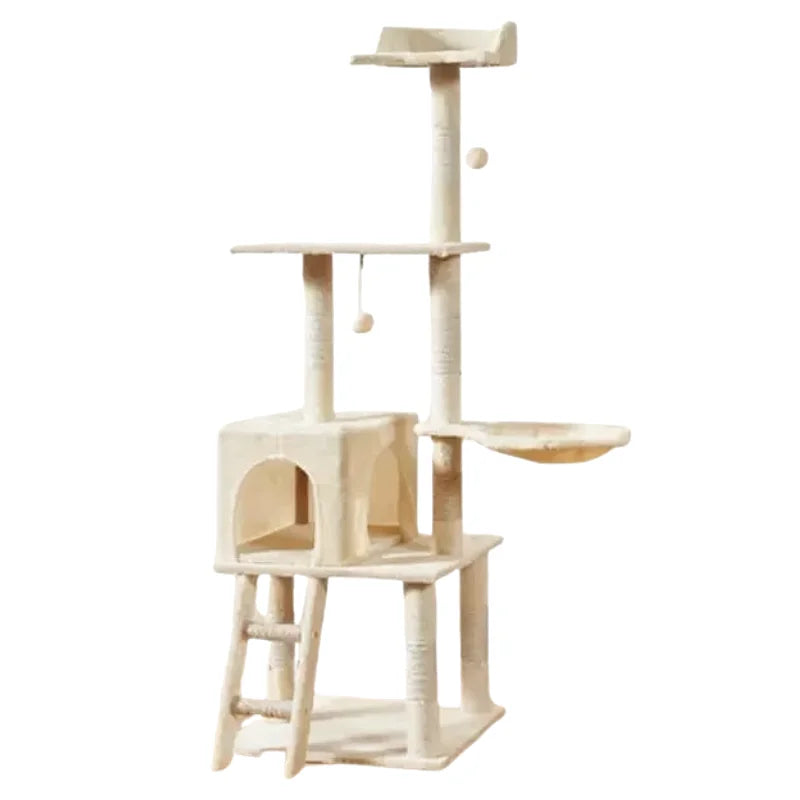 Arbre Multiniveaux Beige avec Niche et Hamac pour Chatons et Chats