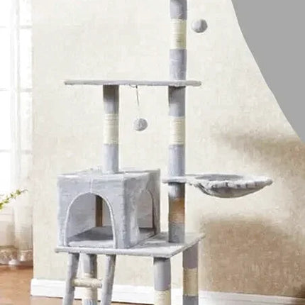 Arbre à Chat Gris Multi-Niveaux avec Hamac et Niche