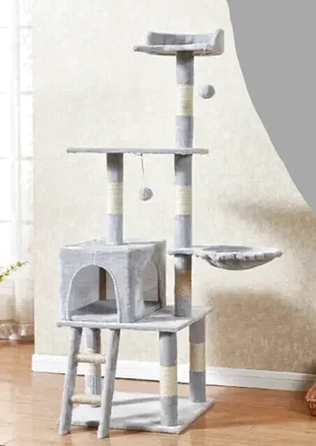 Arbre à Chat Gris Multi-Niveaux avec Hamac et Niche