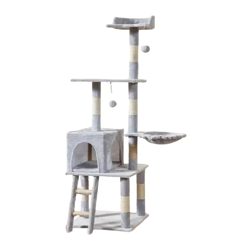 Arbre à Chat Gris Multi-Niveaux avec Hamac et Niche