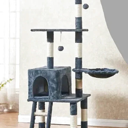 Arbre pour Chats avec Plateformes et Nacelle Suspendue – Bleu-Gris