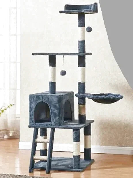 Arbre pour Chats avec Plateformes et Nacelle Suspendue – Bleu-Gris