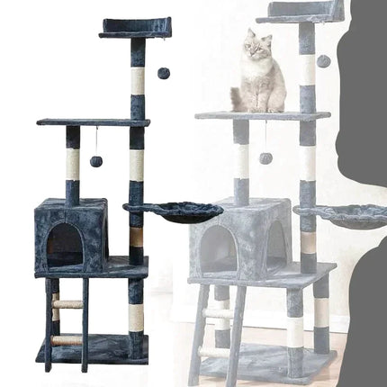 Arbre pour Chats avec Plateformes et Nacelle Suspendue – Bleu-Gris