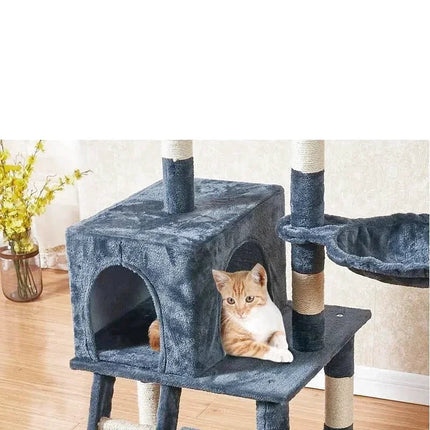 Arbre pour Chats avec Plateformes et Nacelle Suspendue – Bleu-Gris