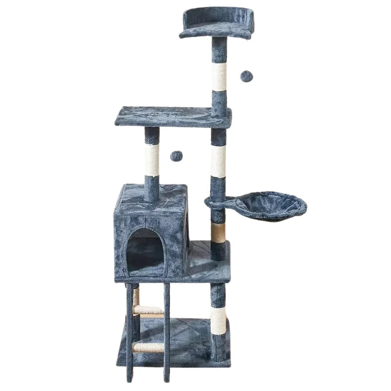 Arbre pour Chats avec Plateformes et Nacelle Suspendue – Bleu-Gris