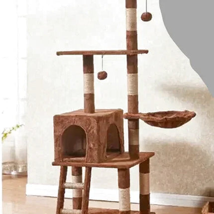 Arbre à Chat Compact avec Jouets Suspendus et Nacelle