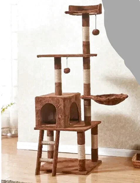 Arbre à Chat Compact avec Jouets Suspendus et Nacelle