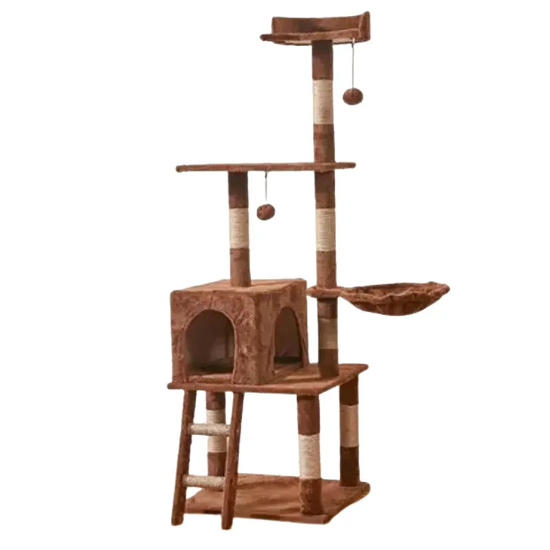 Arbre à Chat Compact avec Jouets Suspendus et Nacelle