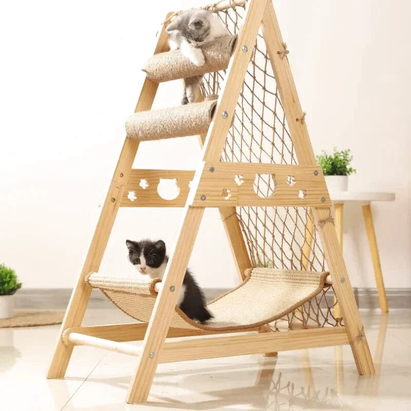 Aire de Jeux en Bois pour Chats avec Hamac et Griffoirs