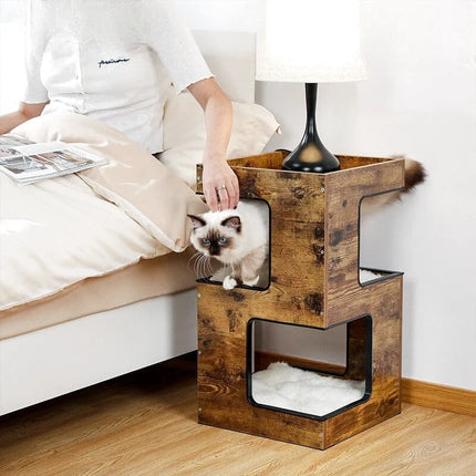Cube double niveau pour chats - Design minimaliste