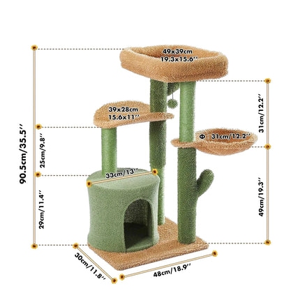 Arbre à chat compact inspiration cactus - 90,5 cm