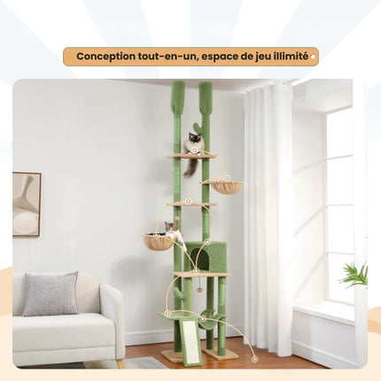 Arbre à Chat Vertical Naturel avec Plateformes et Accessoires Ludiques