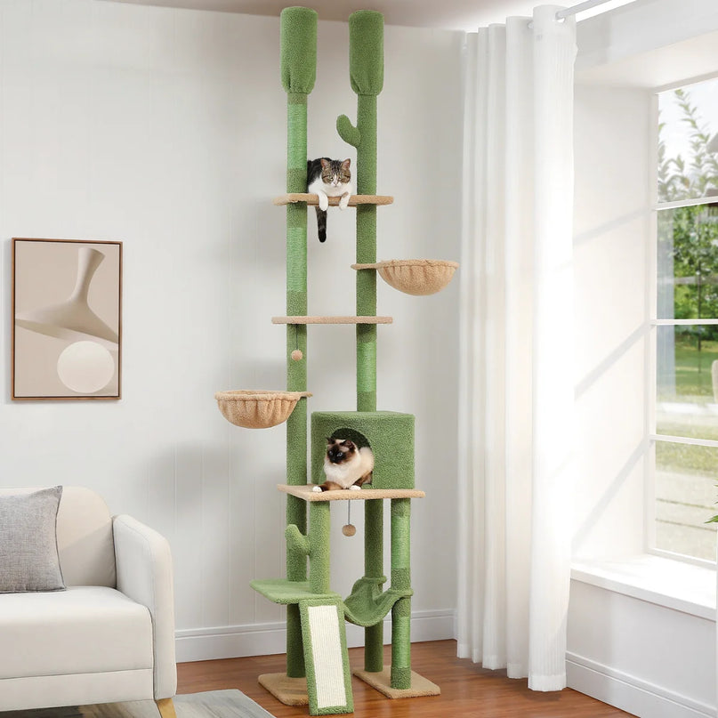 Arbre à Chat Vertical Naturel avec Plateformes et Accessoires Ludiques